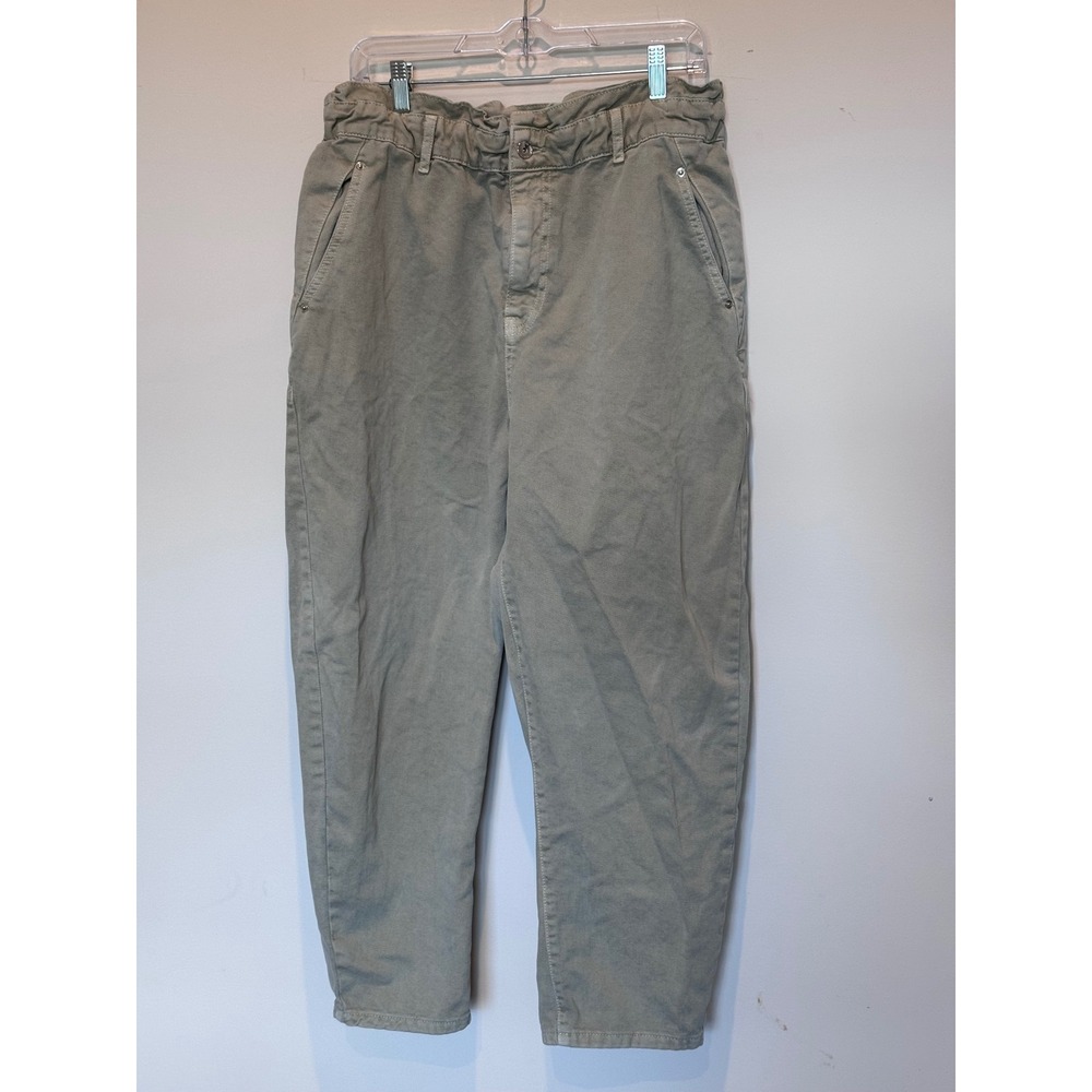Zara Womens Sage Green Khaki High Waisted Paperbag Tapered Pants Size 12